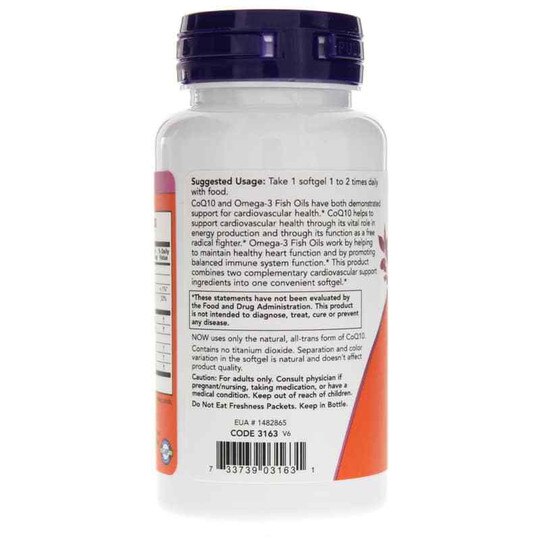 CoQ10 60 Mg with Omega-3 Fish Oil, 60 Softgels, NOW