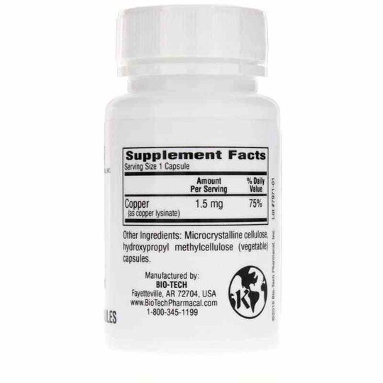 Cu Copper 1.5 Mg, 100 Veg Capsules, BTP