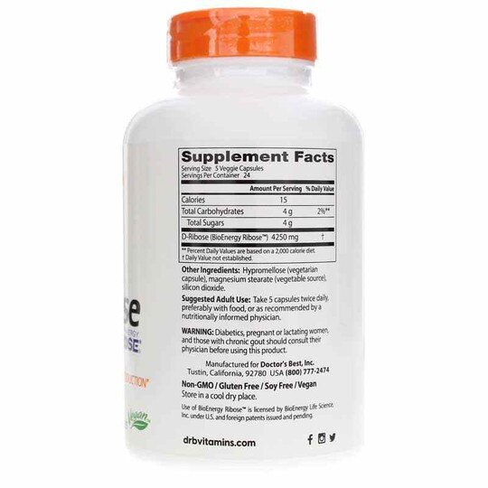 D-Ribose 850 Mg, 120 Veg Capsules, DRB