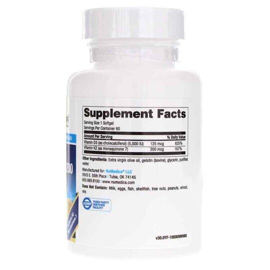 D3 5,000 + K2 200, 60 Softgels, NUM