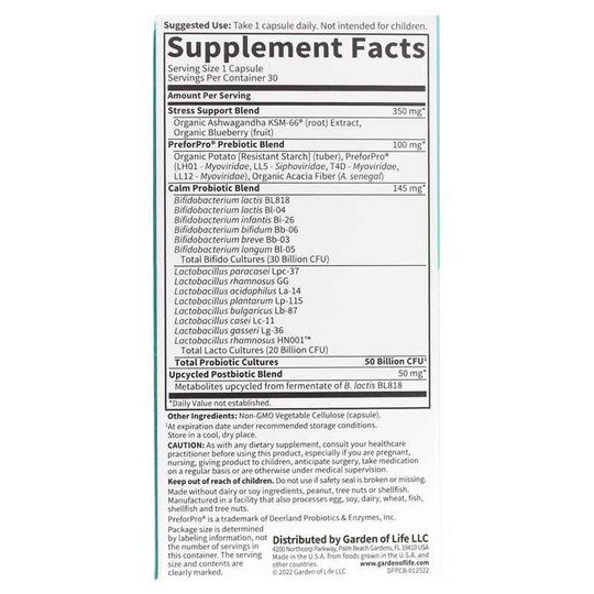 Dr. Formulated Probiotics Calm 50 Billion, 30 Veg Capsules, GOL