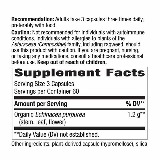 Echinacea Purpurea Herb, 180 Veg Capsules, NWA