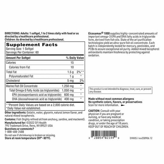 Eicosamax 1000 Fish Oil, 60 Softgels, KL