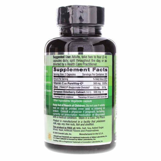 Elderberry + Zinc + Pureway-C, 60 Veg Capsules, EMD