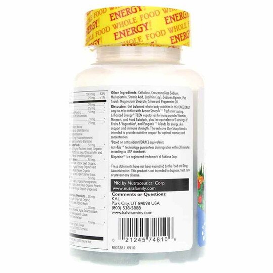 Enhanced Energy Teen Multivitamin, 60 Veg Tablets, KAL