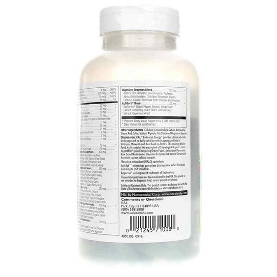 Enhanced Energy Whole Food Multivitamin Iron Free, 180, KAL