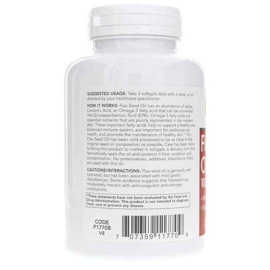 Flax Seed Oil 1,000 Mg, 120 Softgels, PFLB