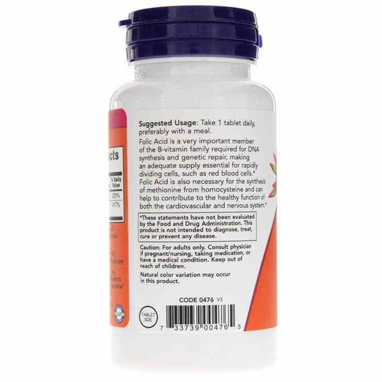 Folic Acid 800 Mcg with Vitamin B-12, 250 Tablets, NOW