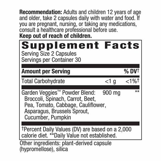Garden Veggies 12 Veggie Blend, 60 Veg Capsules, NWA