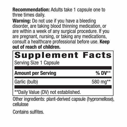 Garlic Bulb, 100 Vegan Capsules, NWA