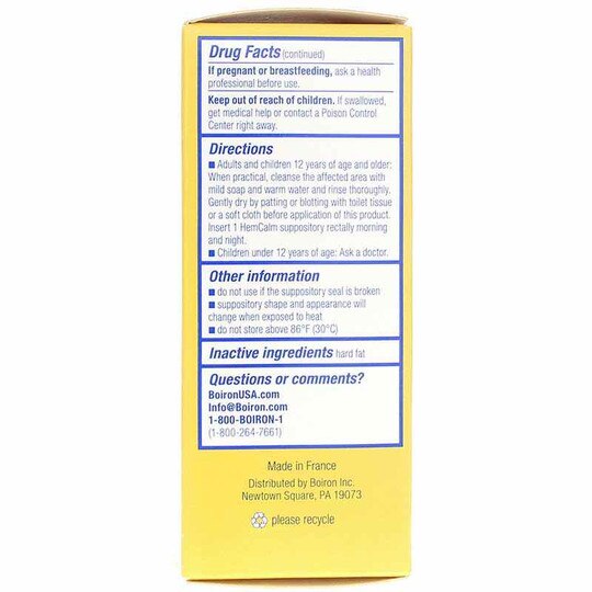 HemCalm Suppositories, 10 Suppositories, BOR