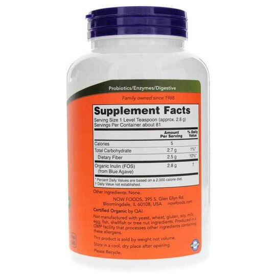 Inulin Organic Pure Powder, 8 Oz, NOW