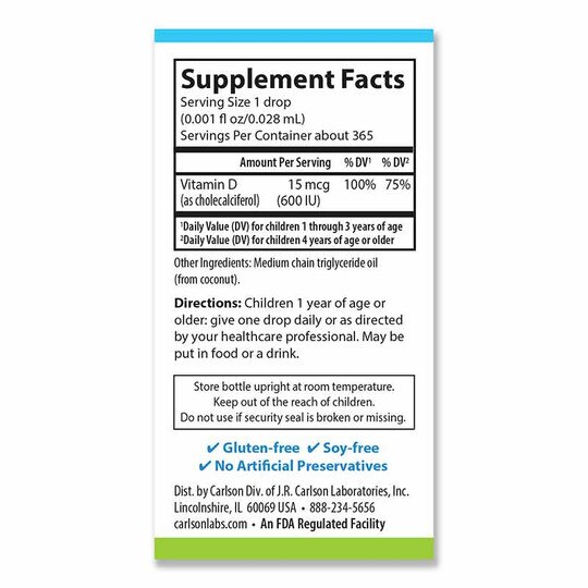 Kids Super Daily D3 600 IU Vitamin D Liquid, 365 Drops, CL
