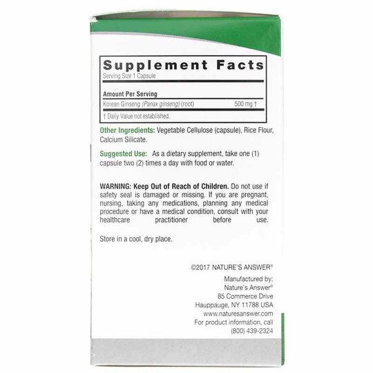 Korean Panax Ginseng Root, 50 Veg Capsules, NAN