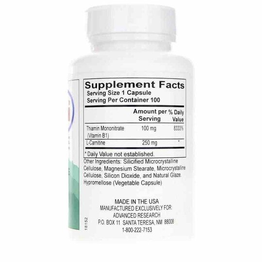 L-Carnitine with Vitamin B1, 100 Veg Capsules, ADR