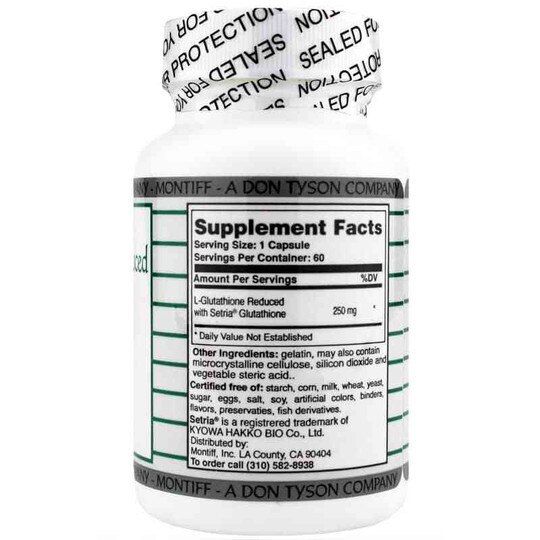L-Glutathione Reduced with Setria 250 Mg, 60 Capsules, MNT