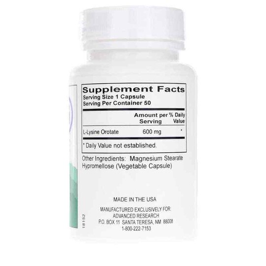 L-Lysine Orotate 600 Mg, 50 Veg Capsules, ADR