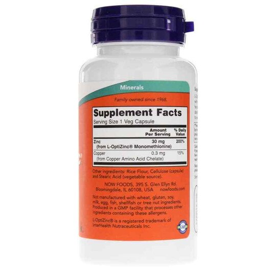 L-OptiZinc 30 Mg, 100 Veg Capsules, NOW