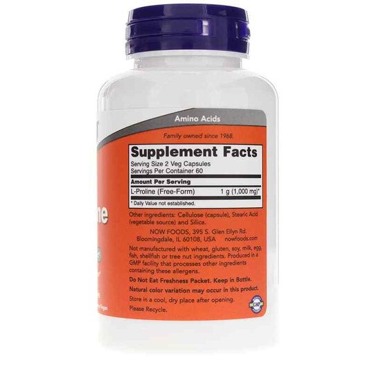 L-Proline 500 Mg, 120 Veg Capsules, NOW