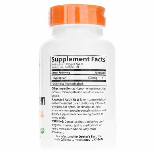 L-Tryptophan 500 Mg, 90 Veg Capsules, DRB