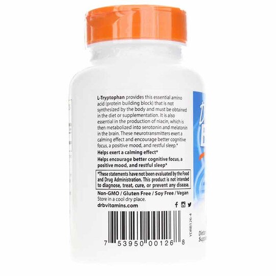 L-Tryptophan 500 Mg, 90 Veg Capsules, DRB