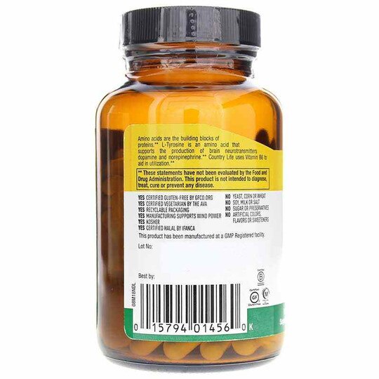 L-Tyrosine 500 Mg, 100 Veg Capsules, CTL