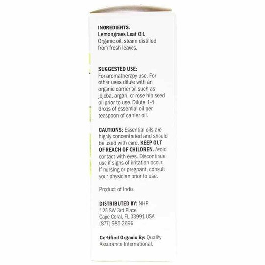 Lemongrass Organic Essential Oil, 1 Oz, DRM