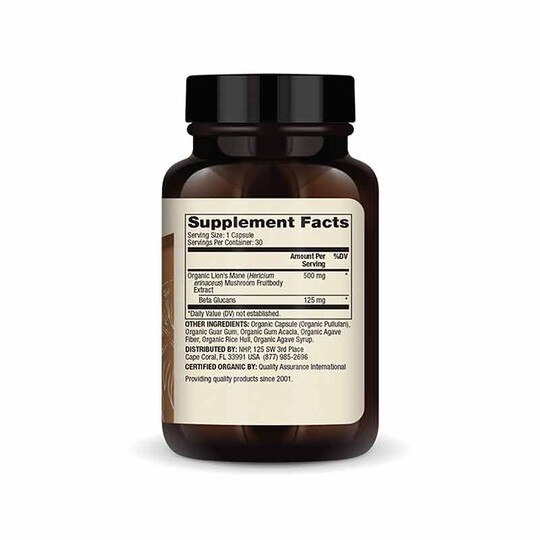 Lion's Mane Mushroom Extract Organic, 30 Capsules, DRM