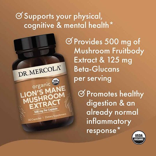 Lion's Mane Mushroom Extract Organic, 30 Capsules, DRM