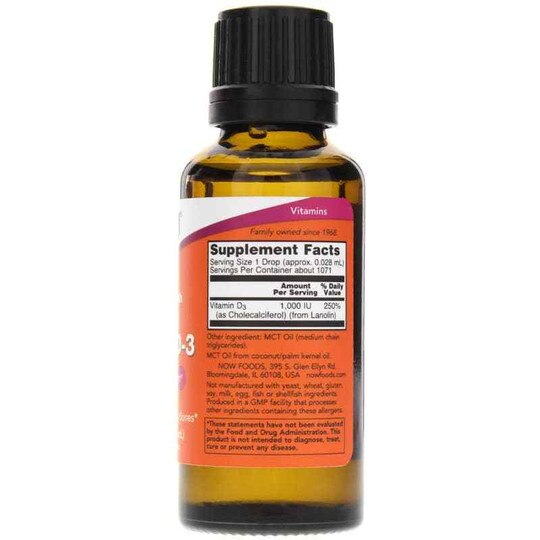 Liquid Vitamin D-3 1000 IU Extra Strength, 1 Oz, NOW