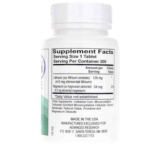 Lithium Orotate 120 Mg, 200 Tablets, ADR