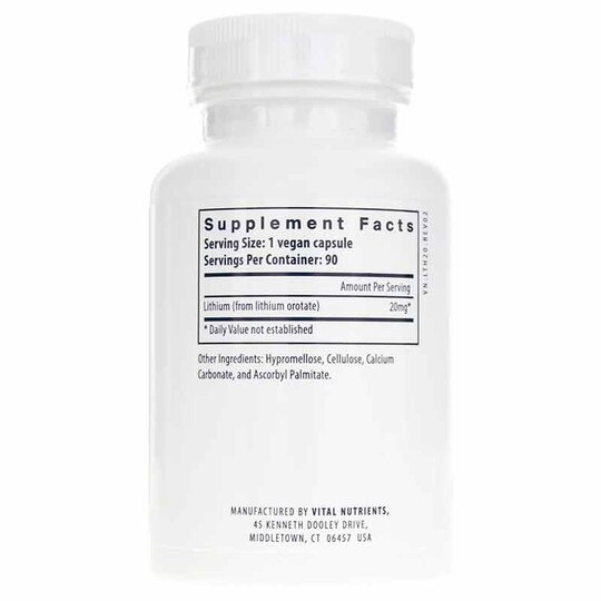 Lithium (orotate) 20 Mg, 90 Veg Capsules, VTN