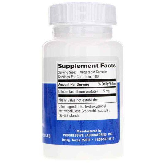 Lithium Orotate 5 Mg, 100 Veg Capsules, PGL