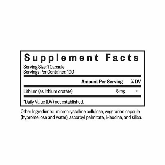 Lithium Orotate 5 Mg, 100 Veg Capsules, SKH