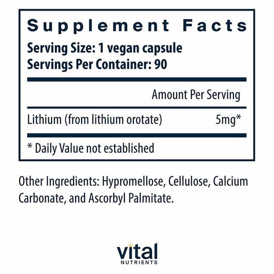 Lithium (orotate) 5 Mg, 90 Veg Capsules, VTN
