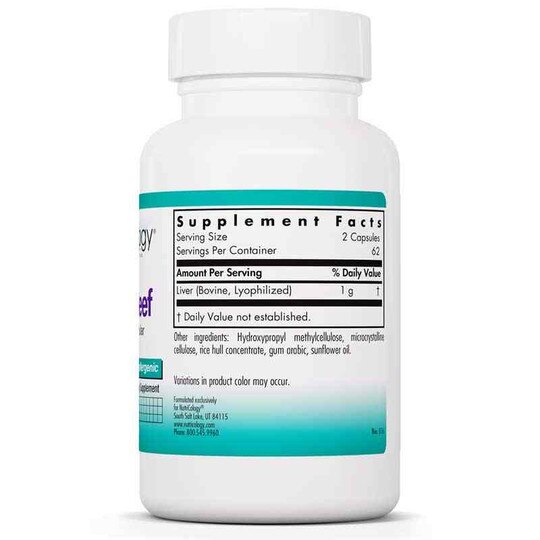 Liver Beef Natural Glandular, 125 Veg Capsules, NTC