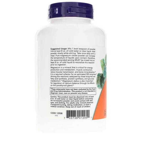 Magnesium Citrate Pure Powder, 8 Oz, NOW