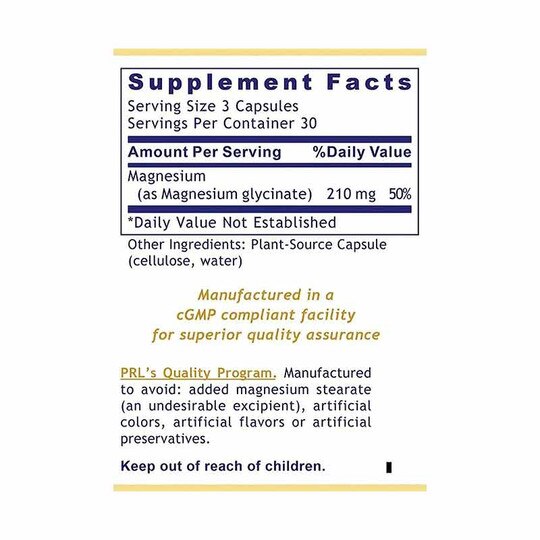 Magnesium Glycinate Caps, 90 Veg Capsules, PRL