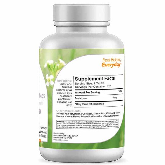 Melatonin Chewables 5 Mg, 120 Chewable Tablets, ZHL
