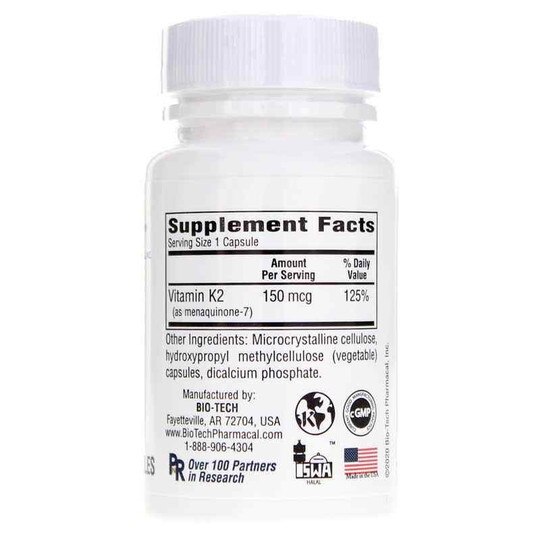 MK-7 Vitamin K2, 100 Veg Capsules, BTP