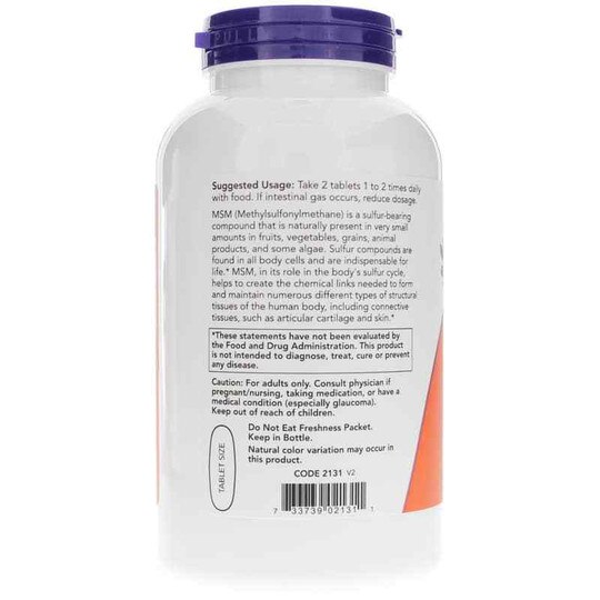 MSM Tablets 1500 Mg, 200 Tablets, NOW