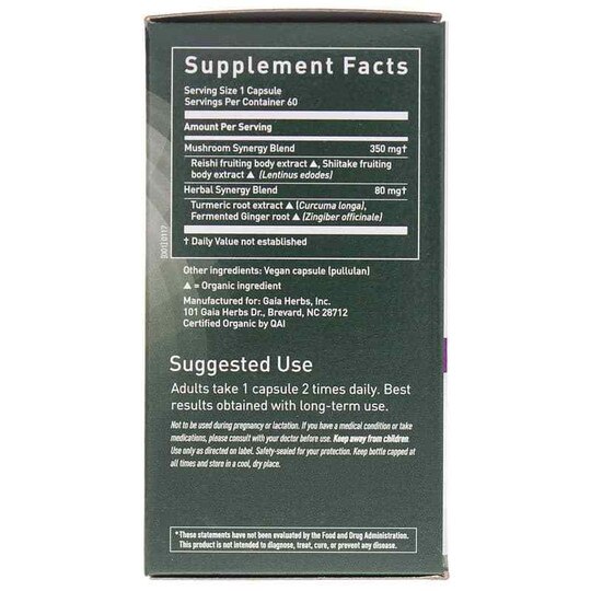 Mushrooms + Herbs Reishi + Turmeric, 60 Vegan Capsules, GH
