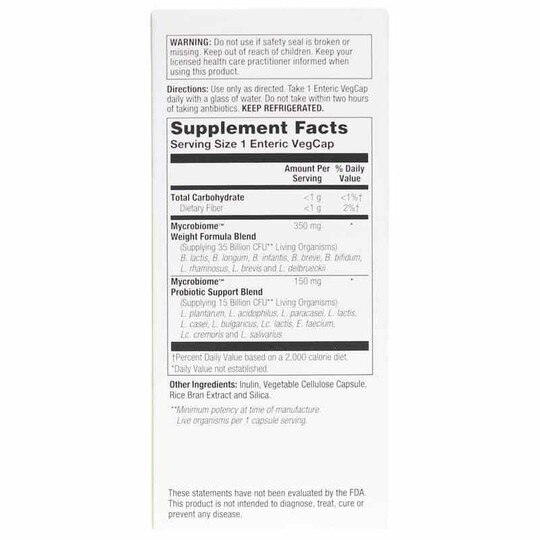 Mycrobiome Probiotic 50 Billion CFU, Weight Formula, 30 Enteric Coated Veg Capsules, SLR