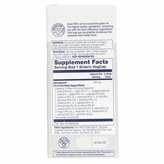 Mycrobiome Probiotic Pre & Post Natal 25 Billion CFU, 30 Enteric Coated Veg Capsules, SLR