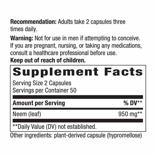 Neem Leaf, 100 Veg Capsules, NWA