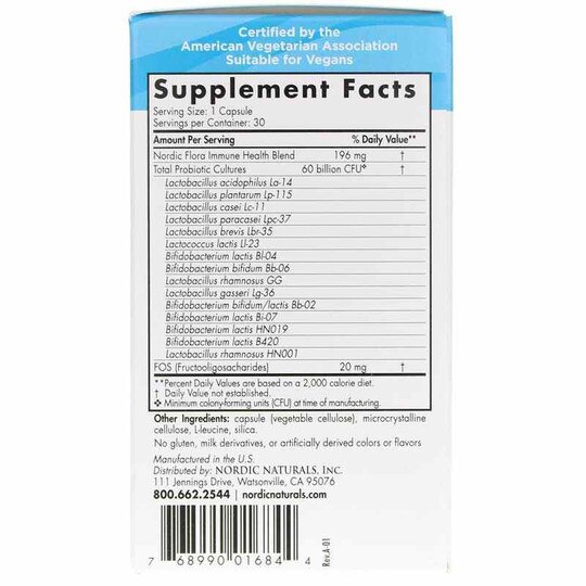 Nordic Flora Probiotic Immune Health, 30 Capsules, NRN