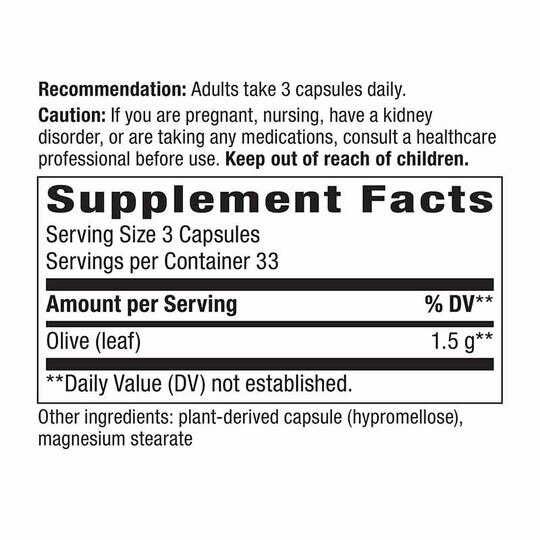 Olive Leaf 1500 Mg, 100 Vegan Capsules, NWA