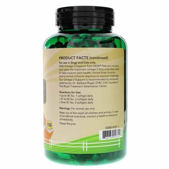 Omega-3 Support for Dogs/Cats, 180 Softgels, NOW