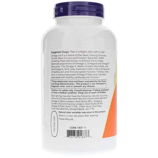 Omega 3-6-9 1000 Mg, 250 Softgels, NOW