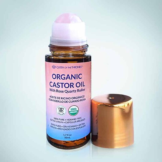 Organic Castor Oil with Rose Quartz Roller, 1.7 Oz, QOT